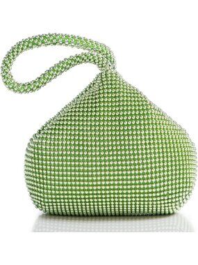 👜Women's Green Beaded Triangle Evening Clutch Wristlet Purses Wedding Bag